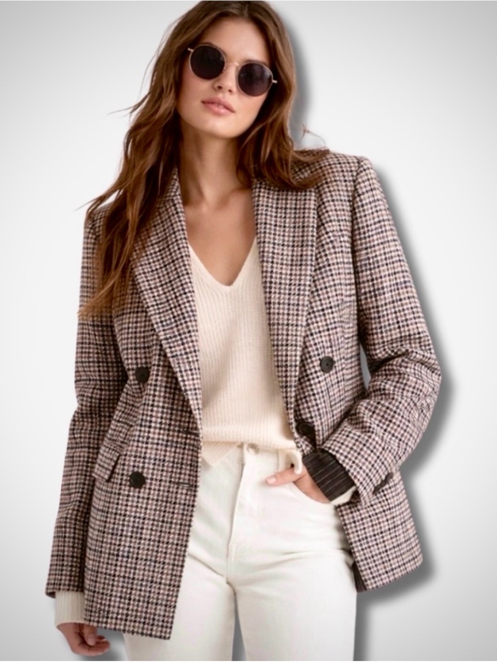 Aritzia WILFRED Margaux Houndstooth Double Breasted Blazer